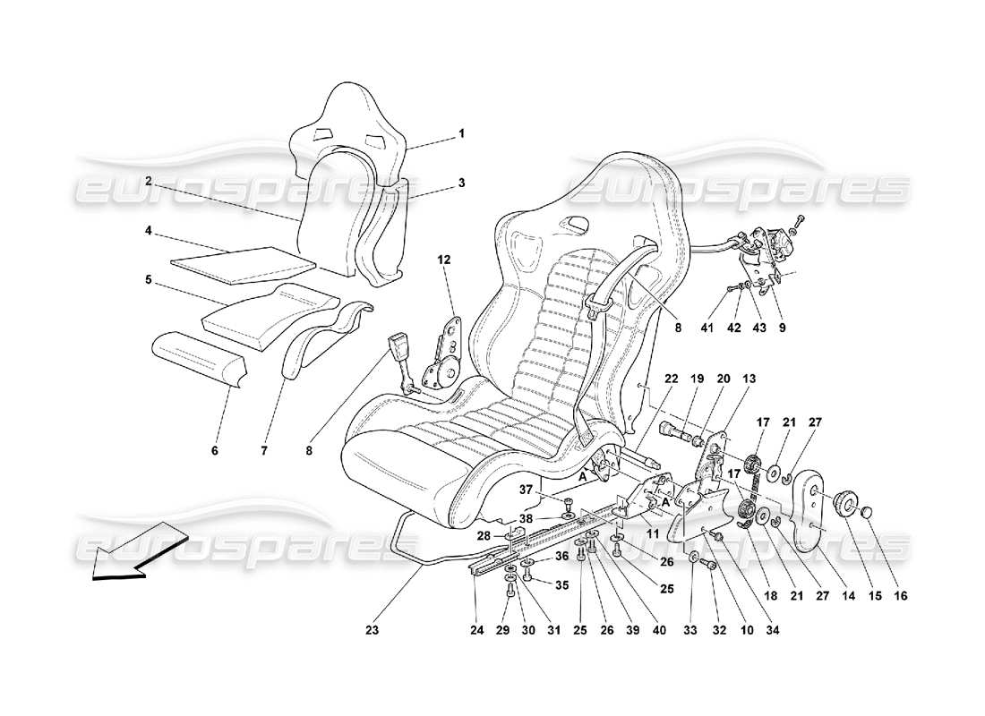 ferrari 550 maranello cinturones de seguridad y de asiento -diagrama de piezas deportivas