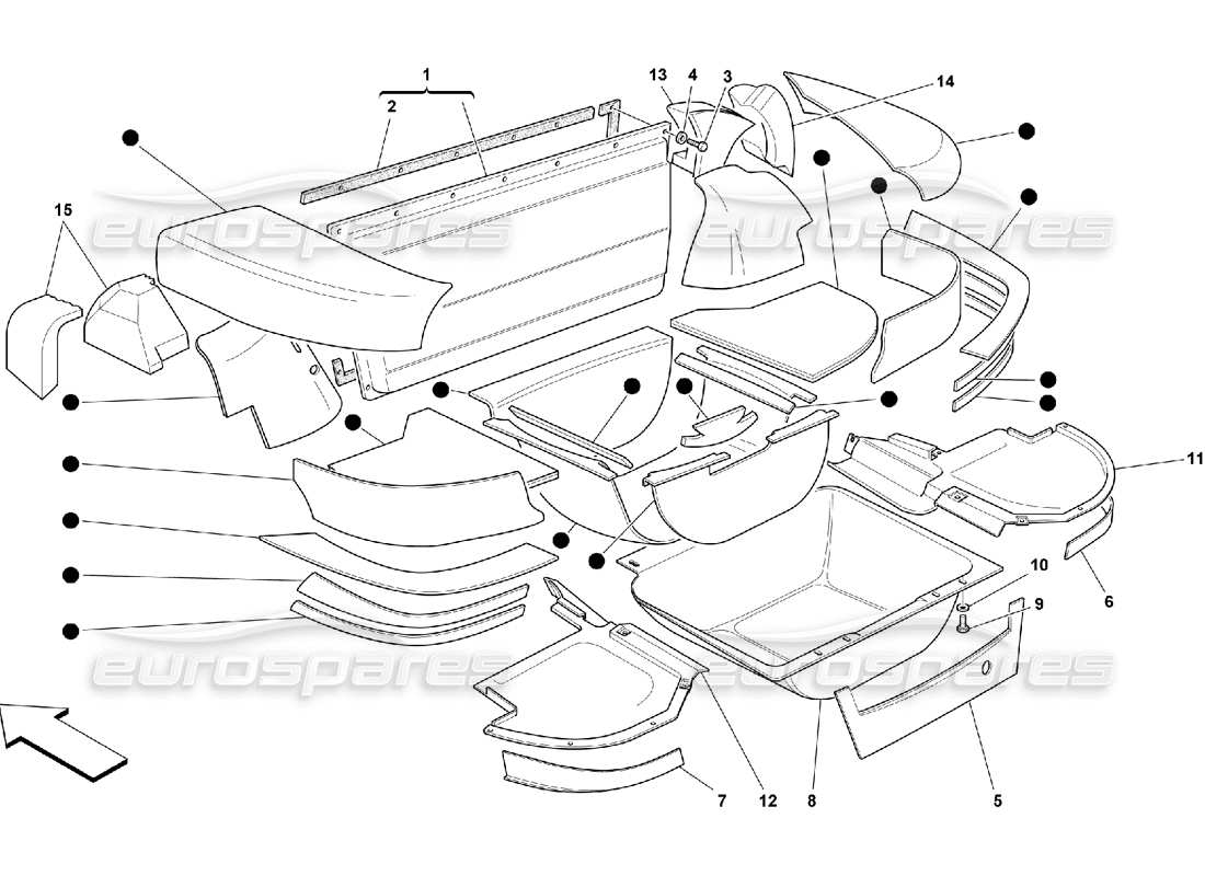 ferrari 550 maranello diagrama de piezas del aislamiento de la bota