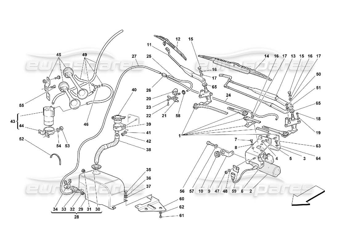 ferrari 550 maranello limpiaparabrisas, arandela y bocina diagrama de piezas