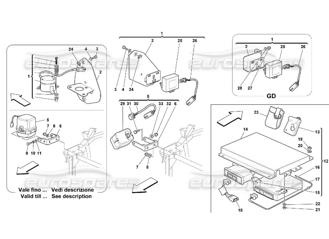 ferrari 550 maranello cuadros y dispositivos eléctricos antirrobo diagrama de piezas