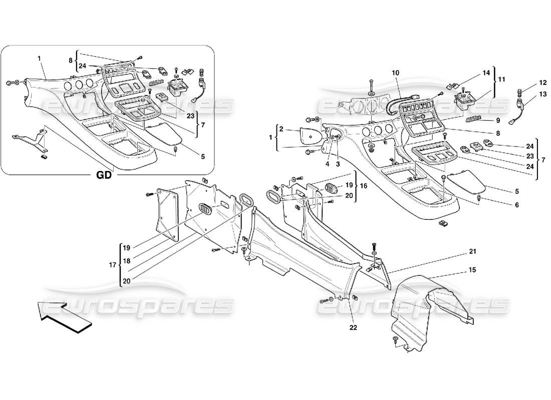 ferrari 456 m gt/m gta túnel - diagrama de piezas de tapicería y accesorios
