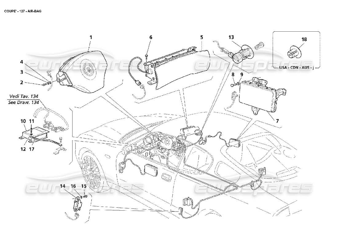 maserati 4200 coupe (2002) diagrama de piezas de las bolsas de aire