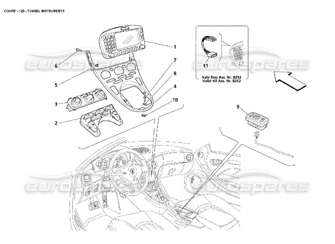 maserati 4200 coupe (2002) diagrama de piezas de instrumentos de túnel