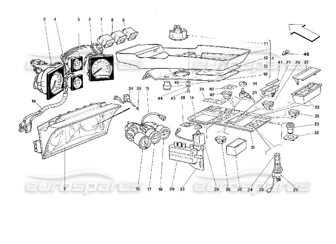 ferrari 512 m instrumentos y accesorios del habitáculo diagrama de piezas