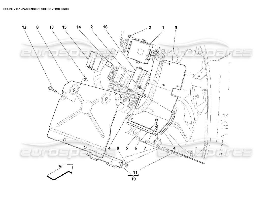 maserati 4200 coupe (2002) diagrama de piezas de las unidades de control del lado del pasajero