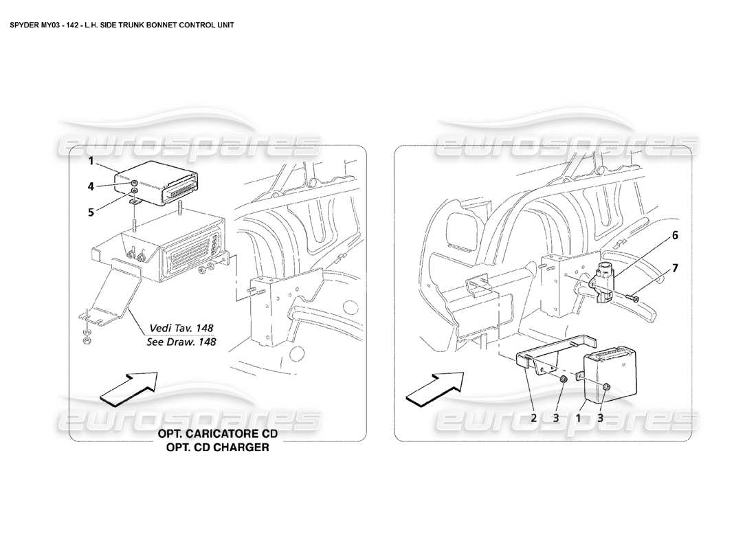 maserati 4200 spyder (2003) diagrama de piezas de la unidad de control del capó del maletero lateral izquierdo