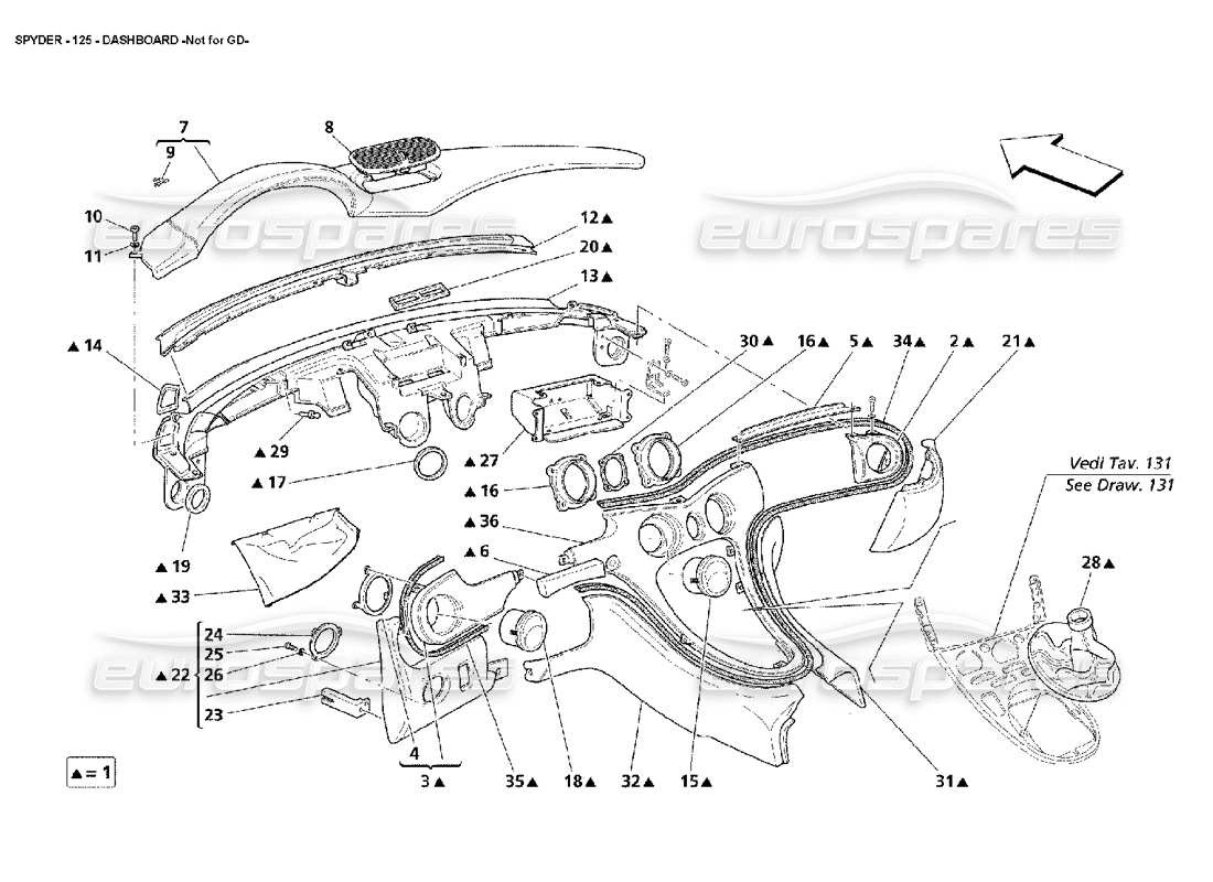 maserati 4200 spyder (2002) panel de control: no para gd diagrama de piezas