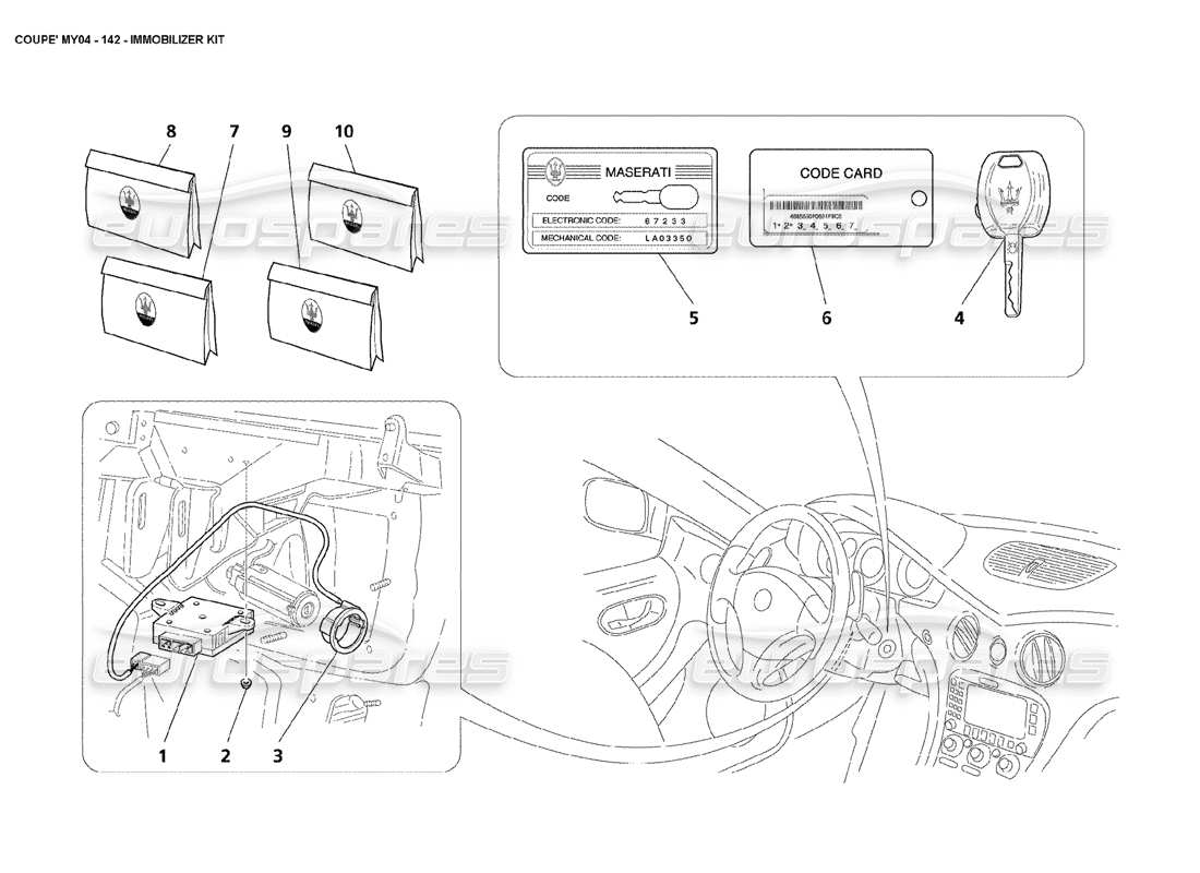 maserati 4200 coupe (2004) kit inmovilizador diagrama de piezas