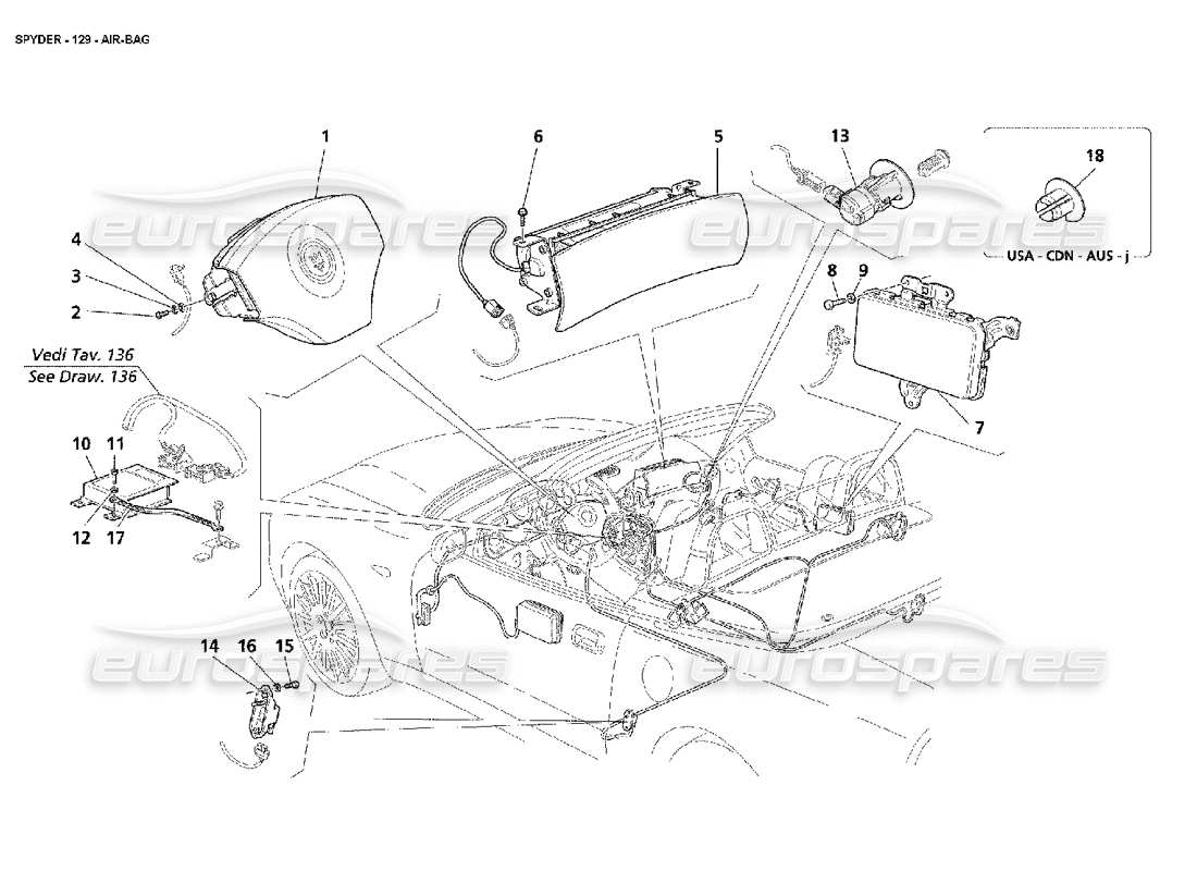 maserati 4200 spyder (2002) bolsas de aire diagrama de piezas