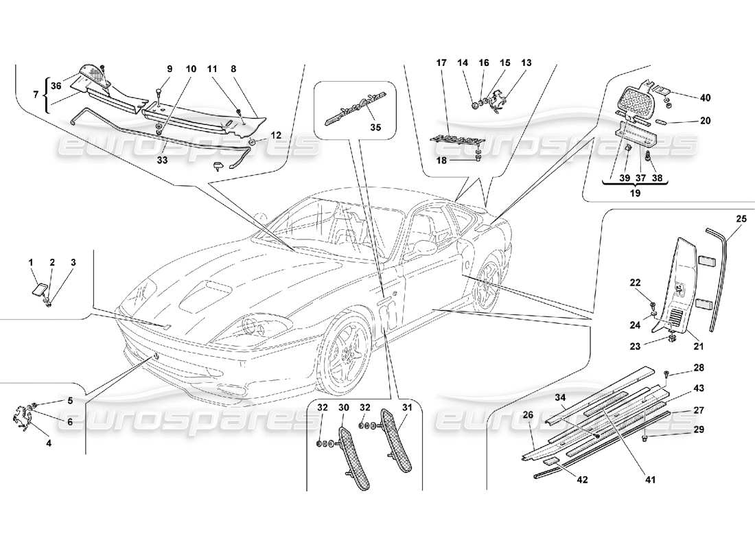 ferrari 550 maranello diagrama de piezas de acabados exteriores