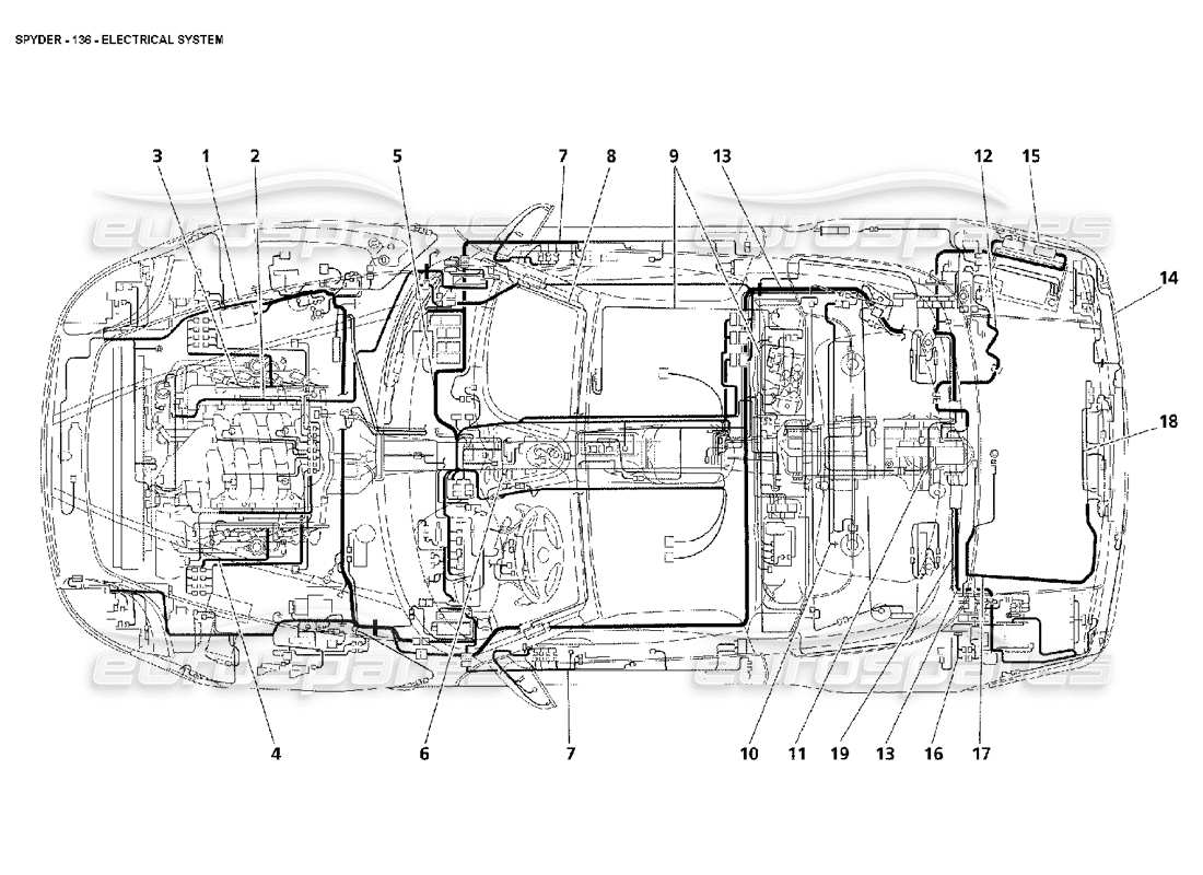 maserati 4200 spyder (2002) sistema eléctrico diagrama de piezas