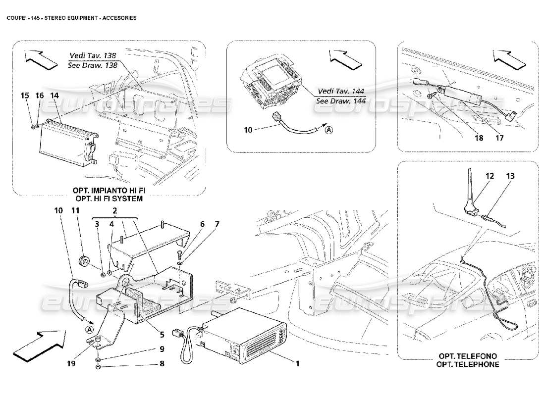 maserati 4200 coupe (2002) equipo estéreo - diagrama de piezas de accesorios