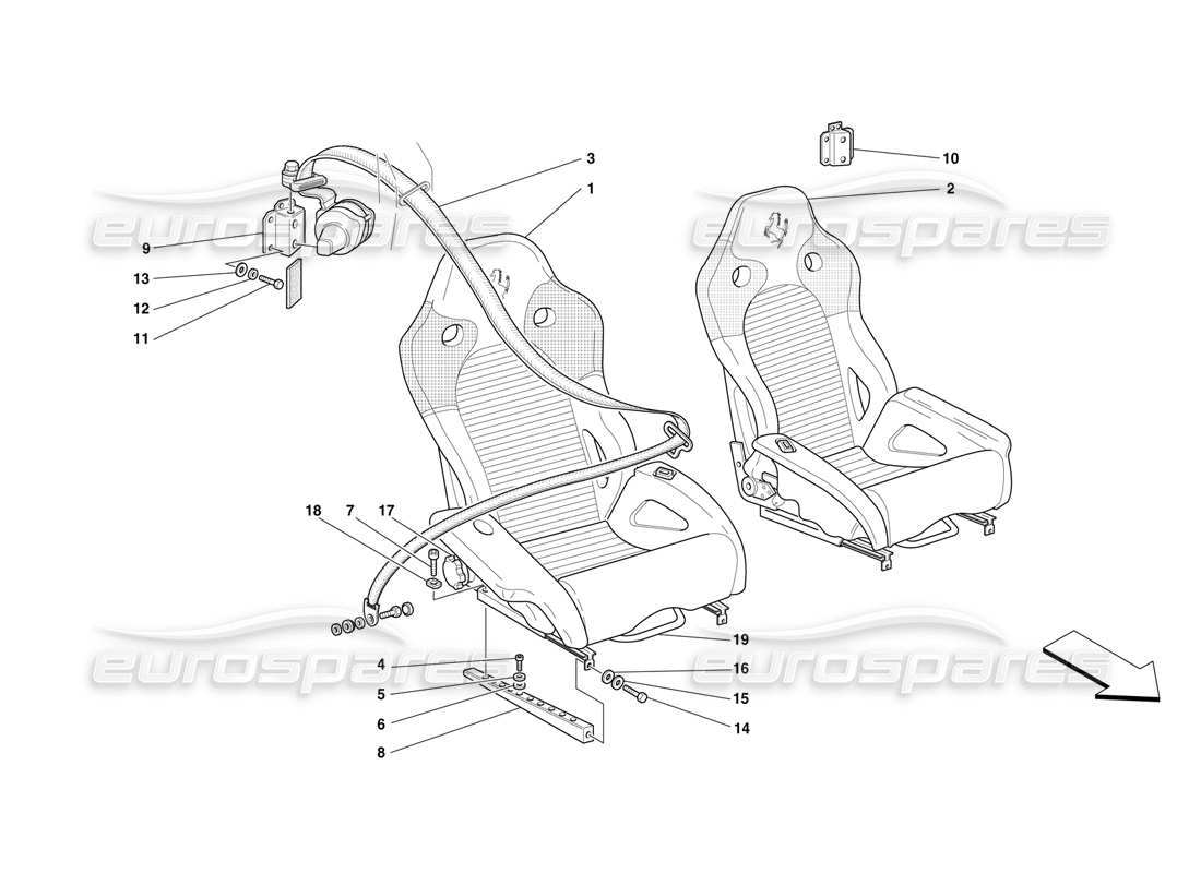 ferrari f50 asientos y cinturones de seguridad -no para ee.uu.- diagrama de piezas