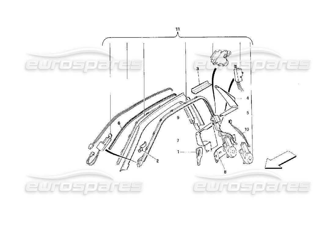 ferrari 512 m sistema de cinturones de seguridad pasivos -válido para usa- diagrama de piezas