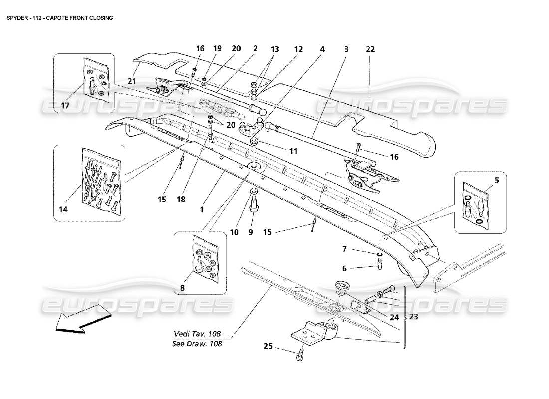 maserati 4200 spyder (2002) capote cierre frontal diagrama de piezas