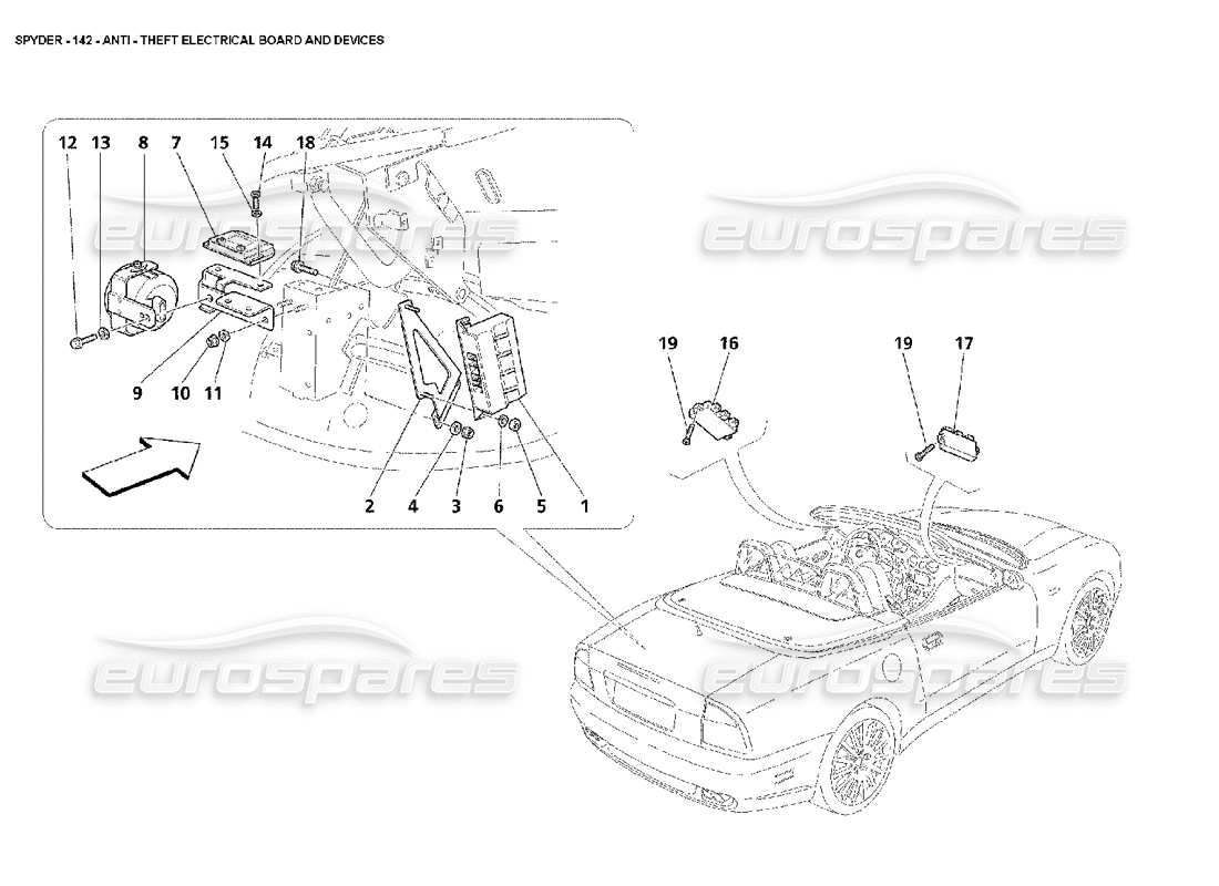 maserati 4200 spyder (2002) cuadros y dispositivos eléctricos antirrobo diagrama de piezas