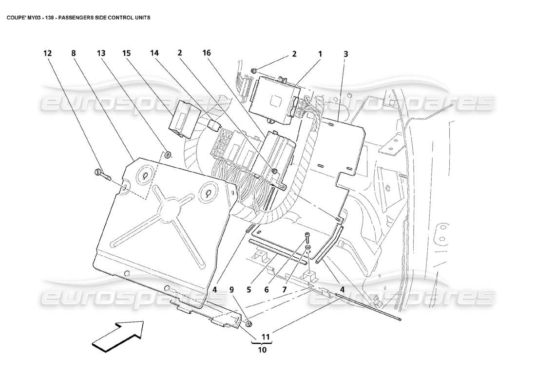 maserati 4200 coupe (2003) diagrama de piezas de las unidades de control del lado del pasajero