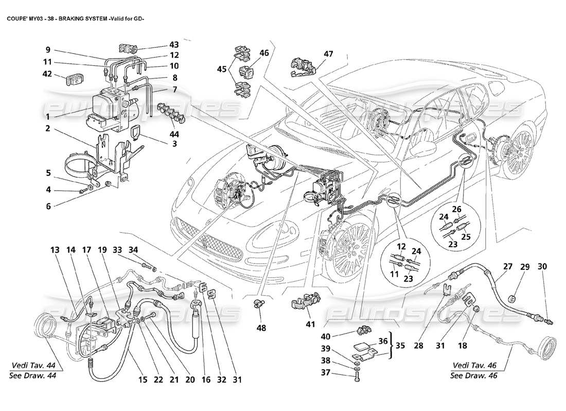 maserati 4200 coupe (2003) sistema de frenos - válido para gd diagrama de piezas