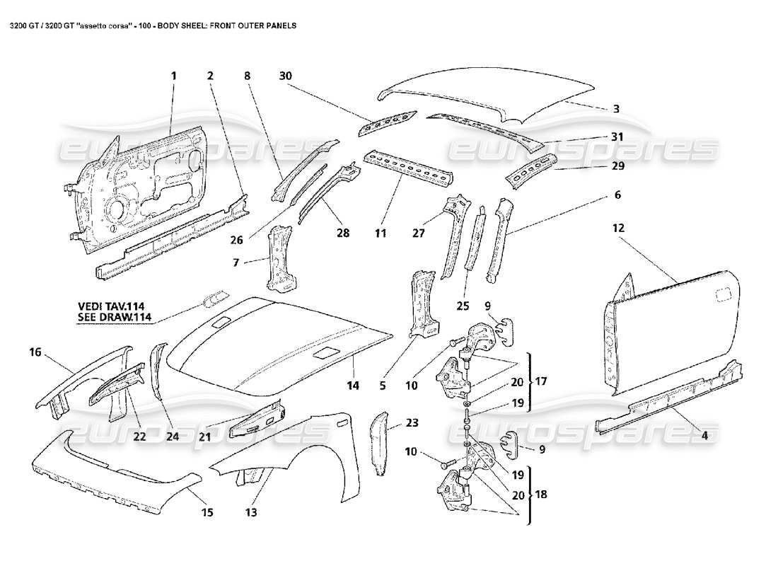 diagrama de pieza que contiene el número de pieza 3200body