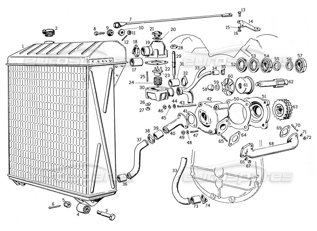 un diagrama de piezas del catálogo de piezas ferrari 250 gte (1957)