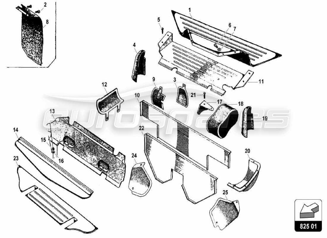 un diagrama de piezas del catálogo de piezas lamborghini miura p400s