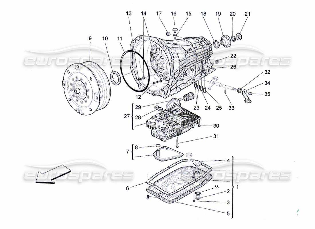 un diagrama de piezas del Maserati QTP. (2010) 4.7 catálogo de piezas