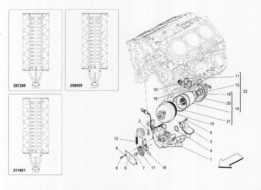 un diagrama de piezas del catálogo de piezas maserati qtp. v6 3.0 bt 410bhp 2015