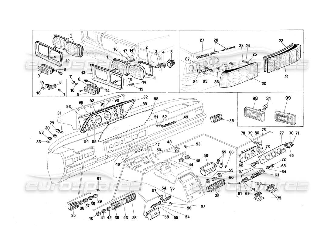 un diagrama de piezas del catálogo de piezas maserati quattroporte (1967-1979)