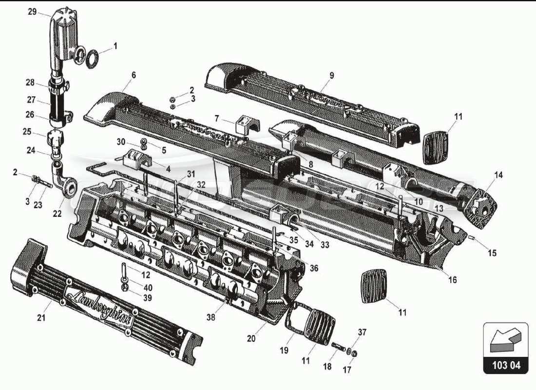 un diagrama de piezas del catálogo de piezas lamborghini 350 gt