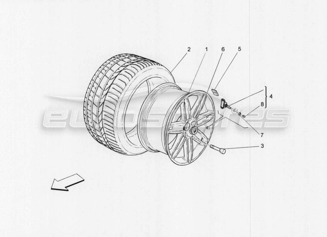 un diagrama de piezas del Maserati QTP. V8 3.8 530bhp Catálogo de piezas de automóvil 2015