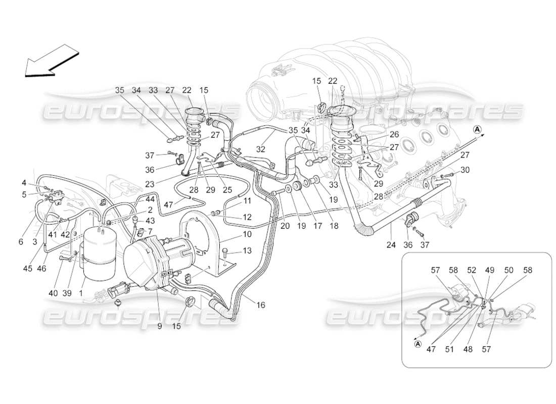 un diagrama de piezas del catálogo de piezas maserati grancabrio (2010) 4.7