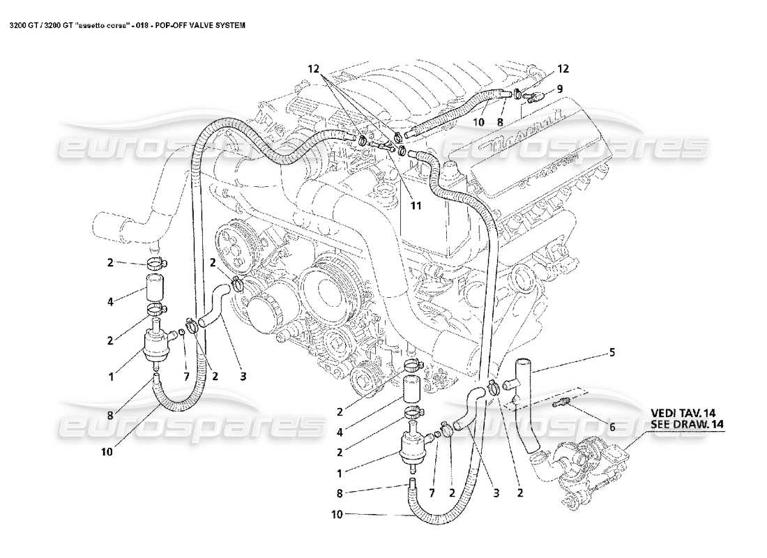 un diagrama de piezas del catálogo de piezas Maserati 3200 GT/GTA/Assetto Corsa