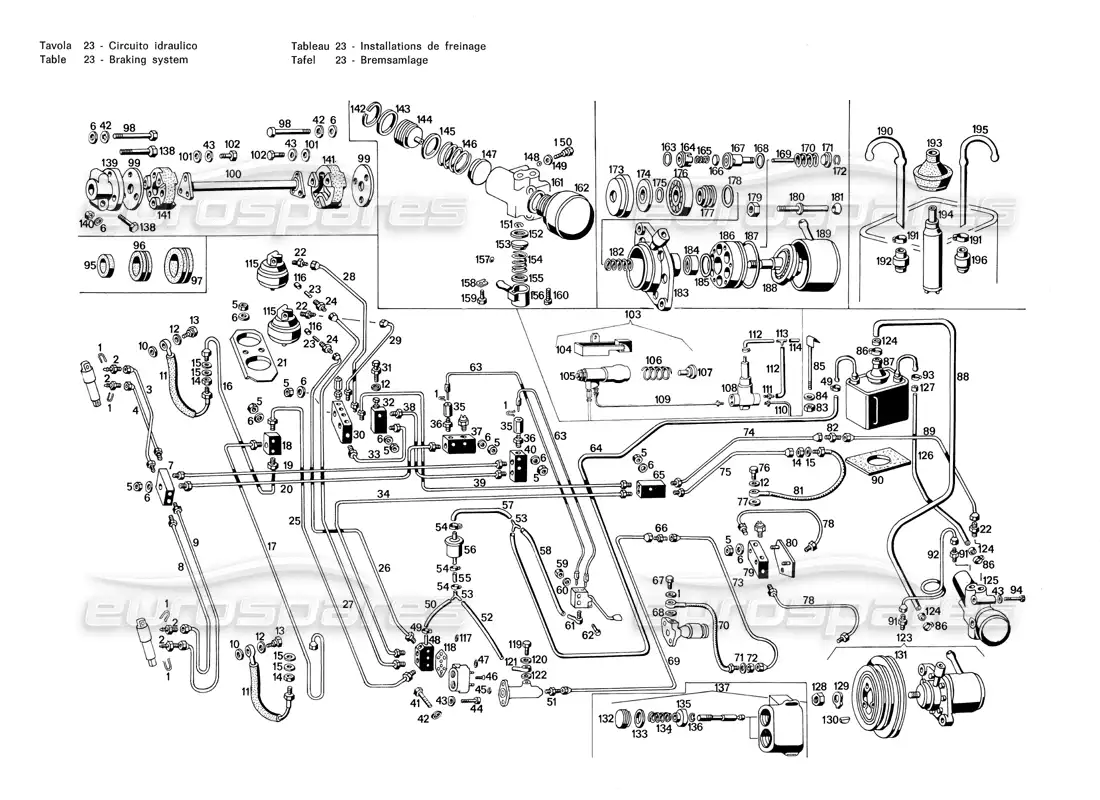 maserati merak 3.0 sistema de frenado diagrama de piezas