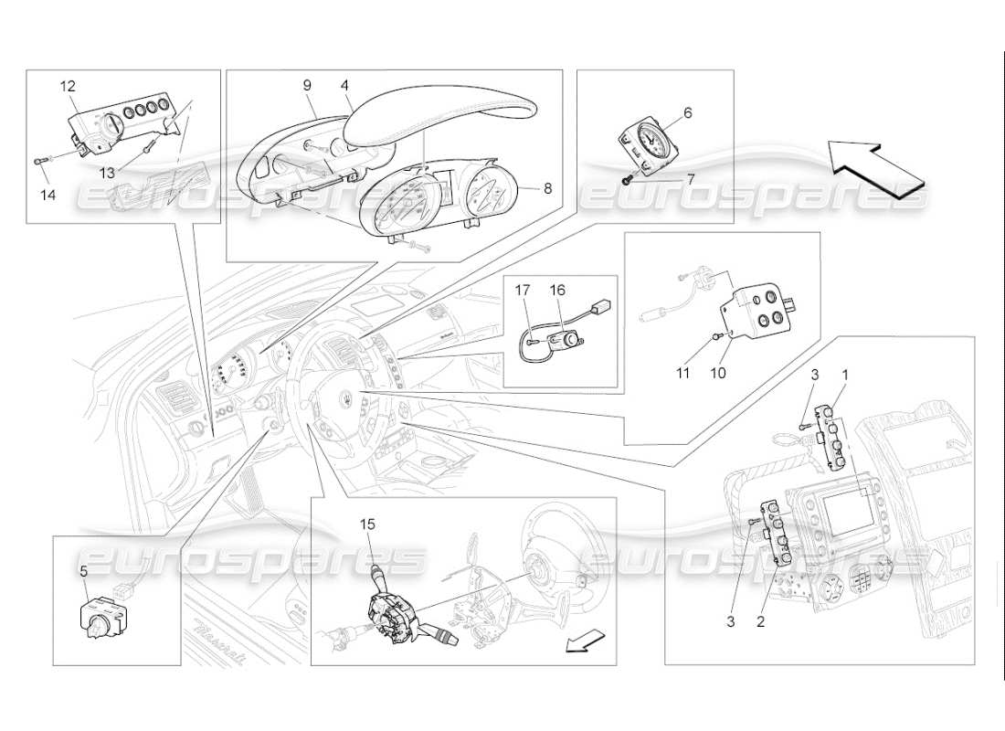 maserati qtp. (2009) 4.7 auto diagrama de piezas de los dispositivos del tablero