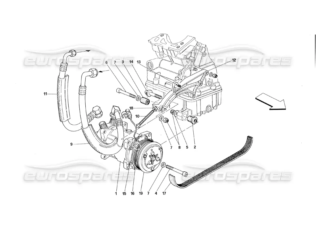 ferrari 348 (1993) tb / ts compresor de aire acondicionado diagrama de piezas