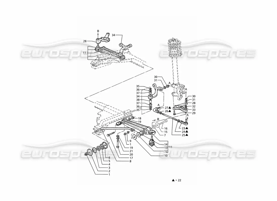 maserati ghibli 2.8 (abs) suspensión delantera diagrama de piezas
