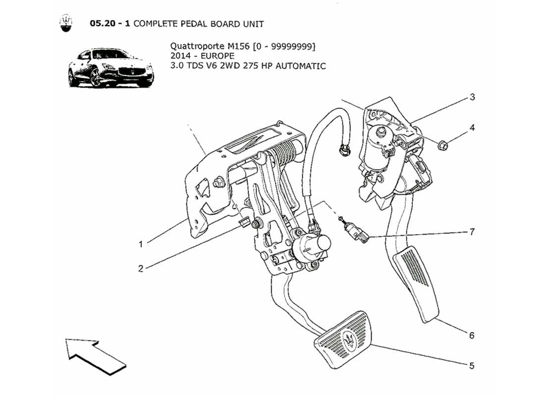 maserati qtp. v6 3.0 tds 275bhp 2014 diagrama de piezas completo de la unidad de pedalera