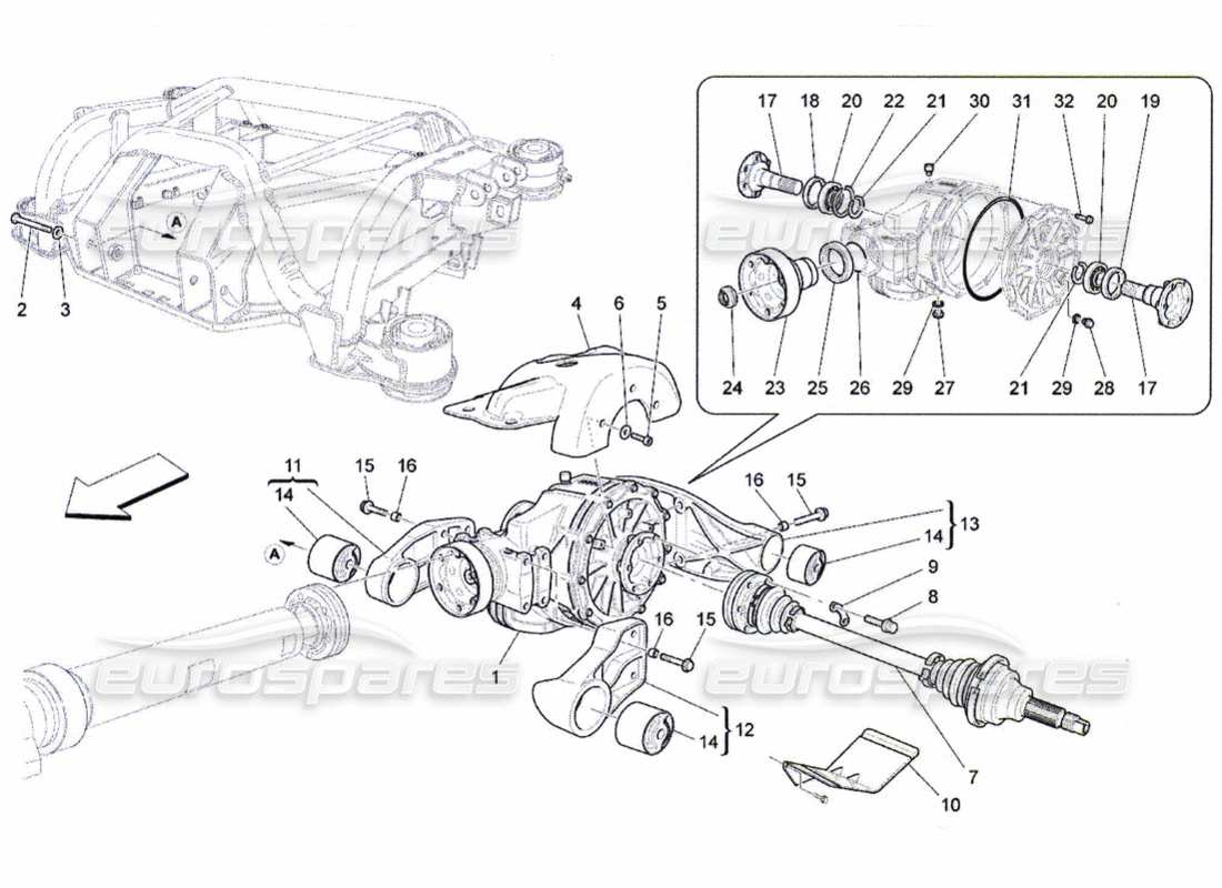 maserati qtp. (2010) 4.7 diagrama de piezas del diferencial y del eje trasero