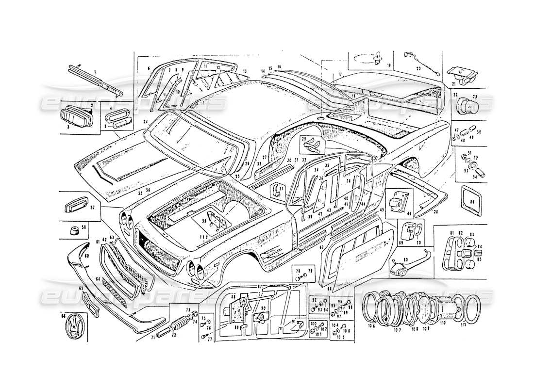 maserati 3500 gt diagrama de piezas del cuerpo vignale sebring