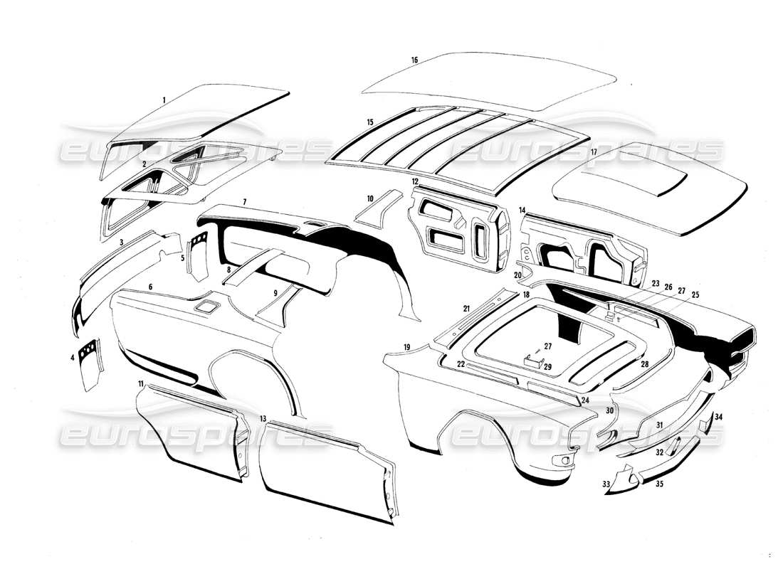 maserati qtp.v8 4.7 (s1 & s2) 1967 diagrama de piezas de la carcasa del cuerpo