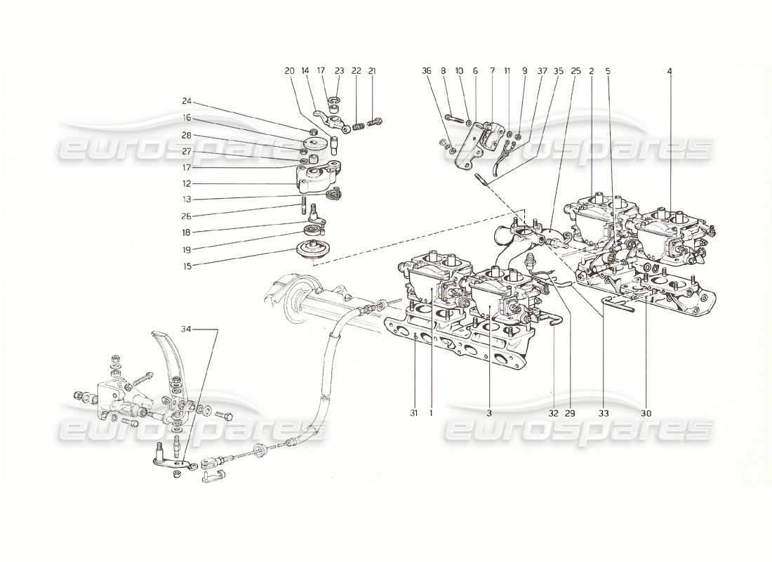 ferrari 308 gt4 dino (1976) diagrama de piezas del dispositivo de inactividad rápida (versiones de ee. uu. y australia 1976)