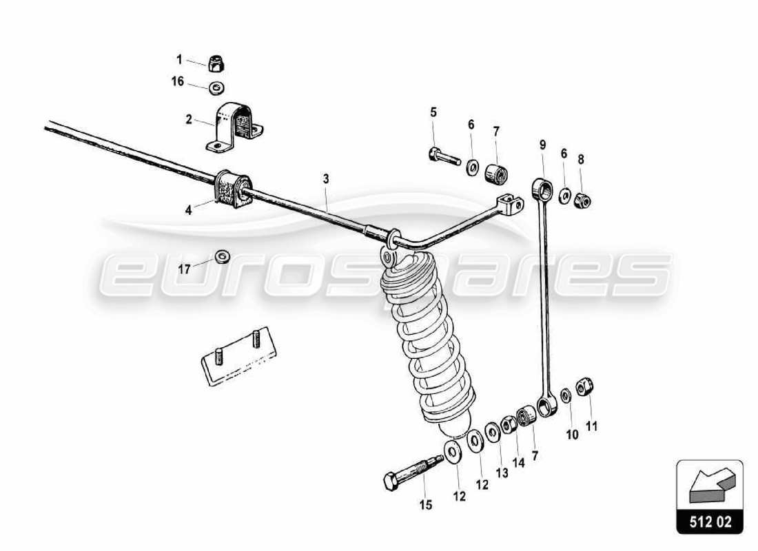 lamborghini miura p400s diagrama de piezas de la suspensión trasera