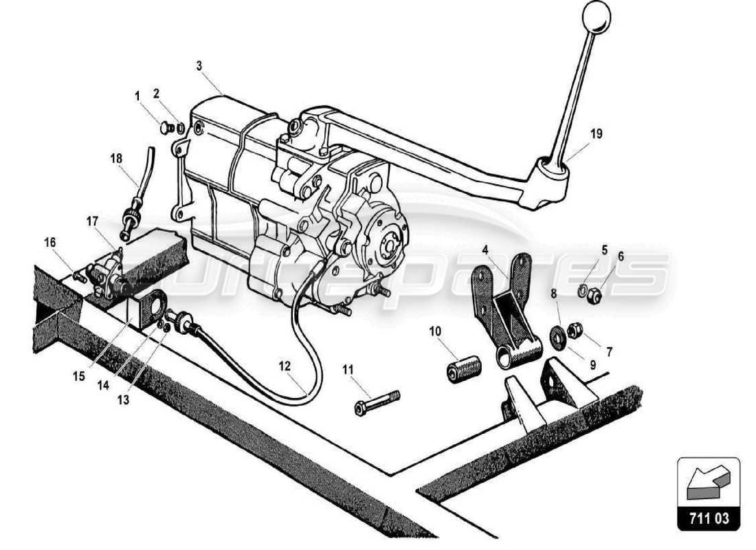 lamborghini 350 gt diagrama de piezas de controles de transmisión manual