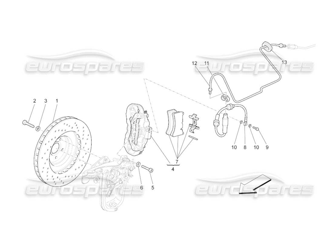 maserati grancabrio (2011) 4.7 diagrama de piezas de los dispositivos de frenado en las ruedas delanteras