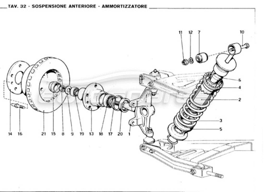 ferrari 246 gt series 1 suspensión delantera - diagrama de piezas del amortiguador