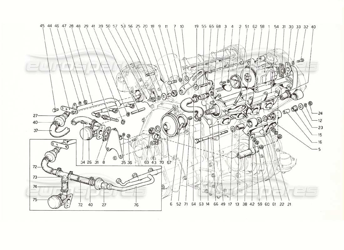 ferrari 308 gt4 dino (1976) diagrama de piezas de la bomba de aire trasera y tuberías (versiones de ee. uu. y australia 1976)
