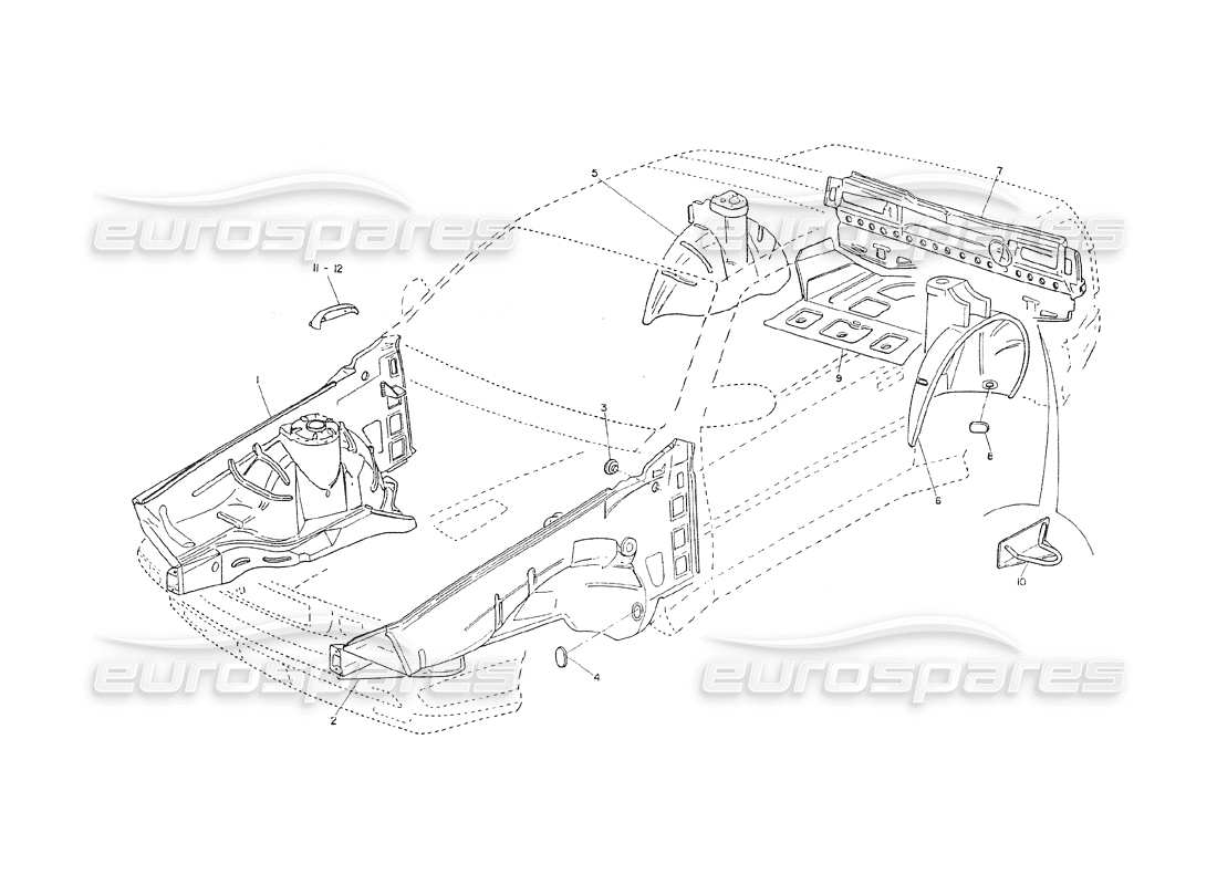 maserati shamal carrocería - bastidor interno diagrama de piezas