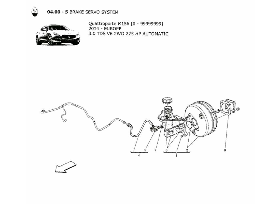 maserati qtp. v6 3.0 tds 275bhp 2014 diagrama de piezas del servosistema de freno