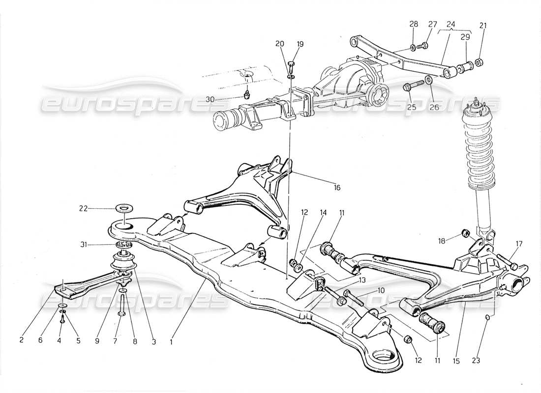 maserati 228 diagrama de piezas de la suspensión trasera