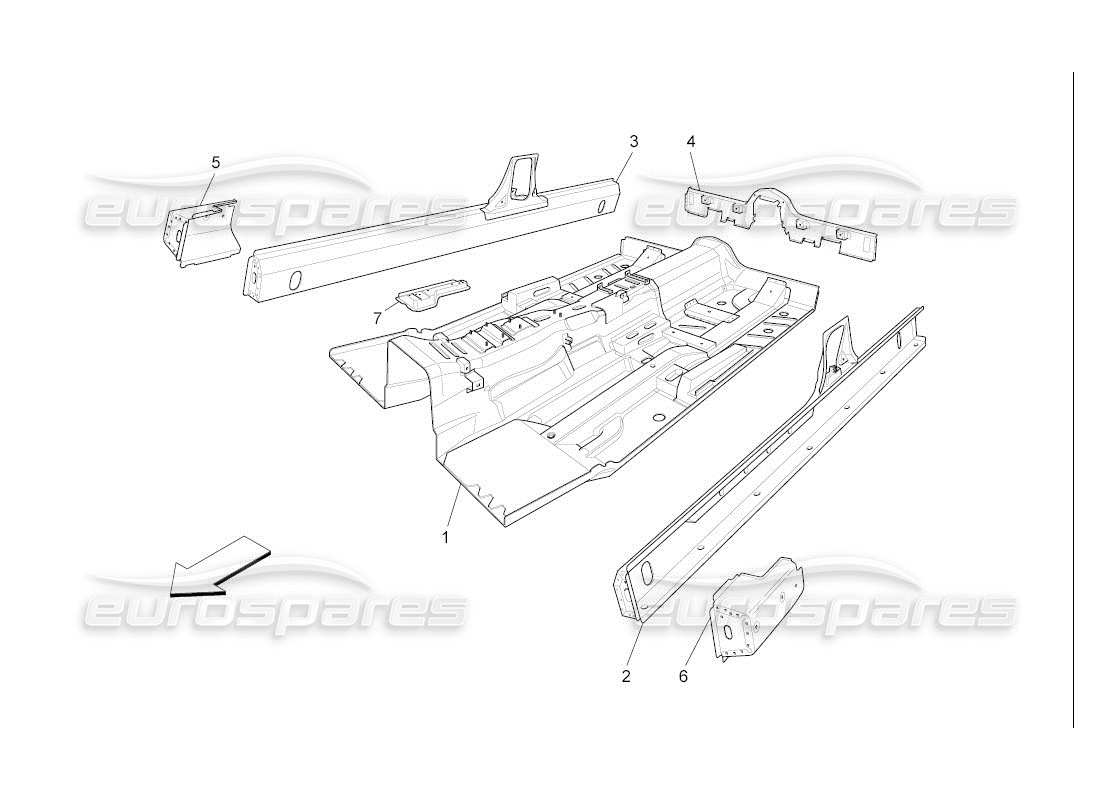 maserati qtp. (2007) 4.2 auto diagrama de piezas de marcos estructurales centrales y paneles laminares